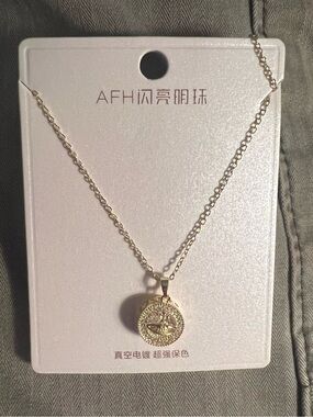 Gold Tone Pave Crystal Celestial Saturn Orb Round Disc Pendant Necklace